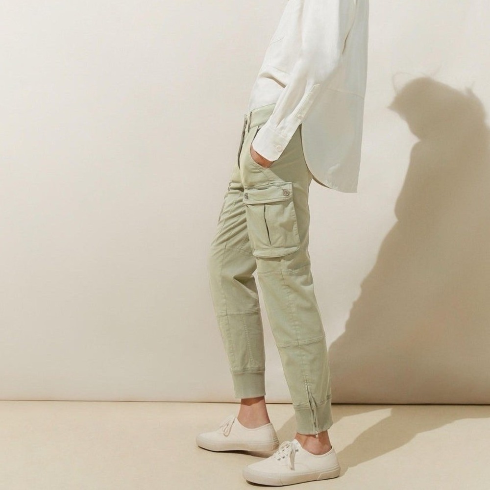 Raffaello Rossi Perry Cargo Pants Sage Green Slim Ankle Zip Trousers 34